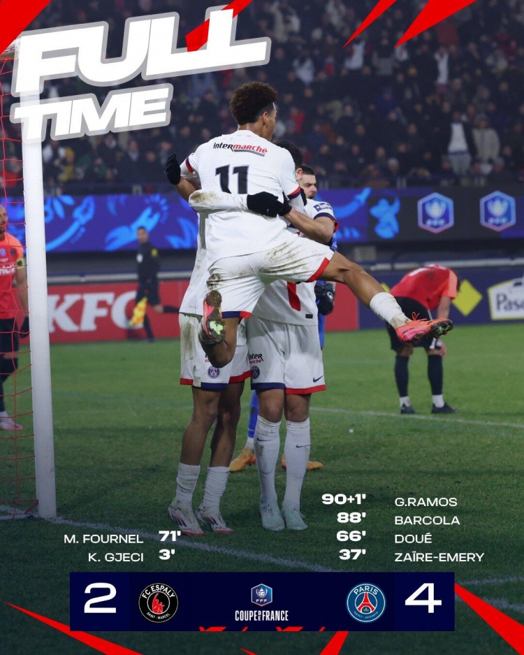 巴黎对手俱乐部主席:感谢巴黎对我们业余俱乐部的尊重